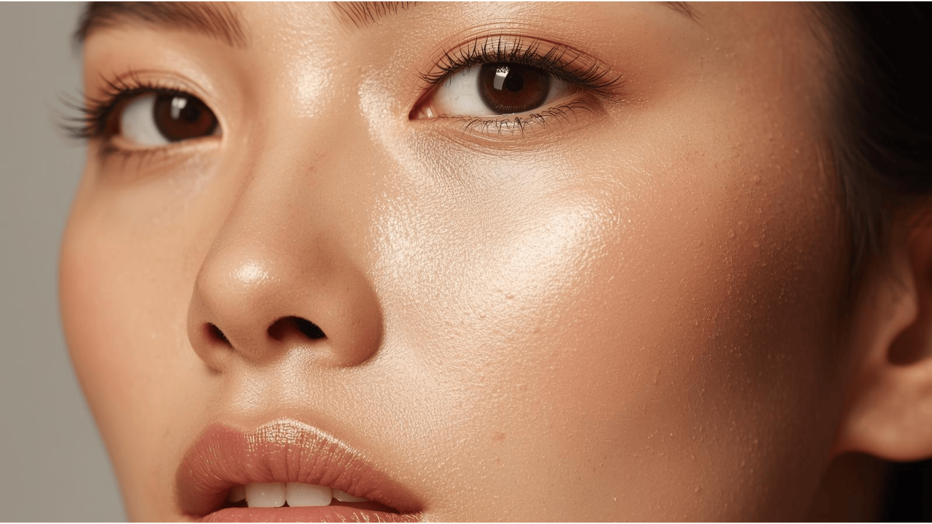 Detail base makeup natural dengan tekstur kulit sehat