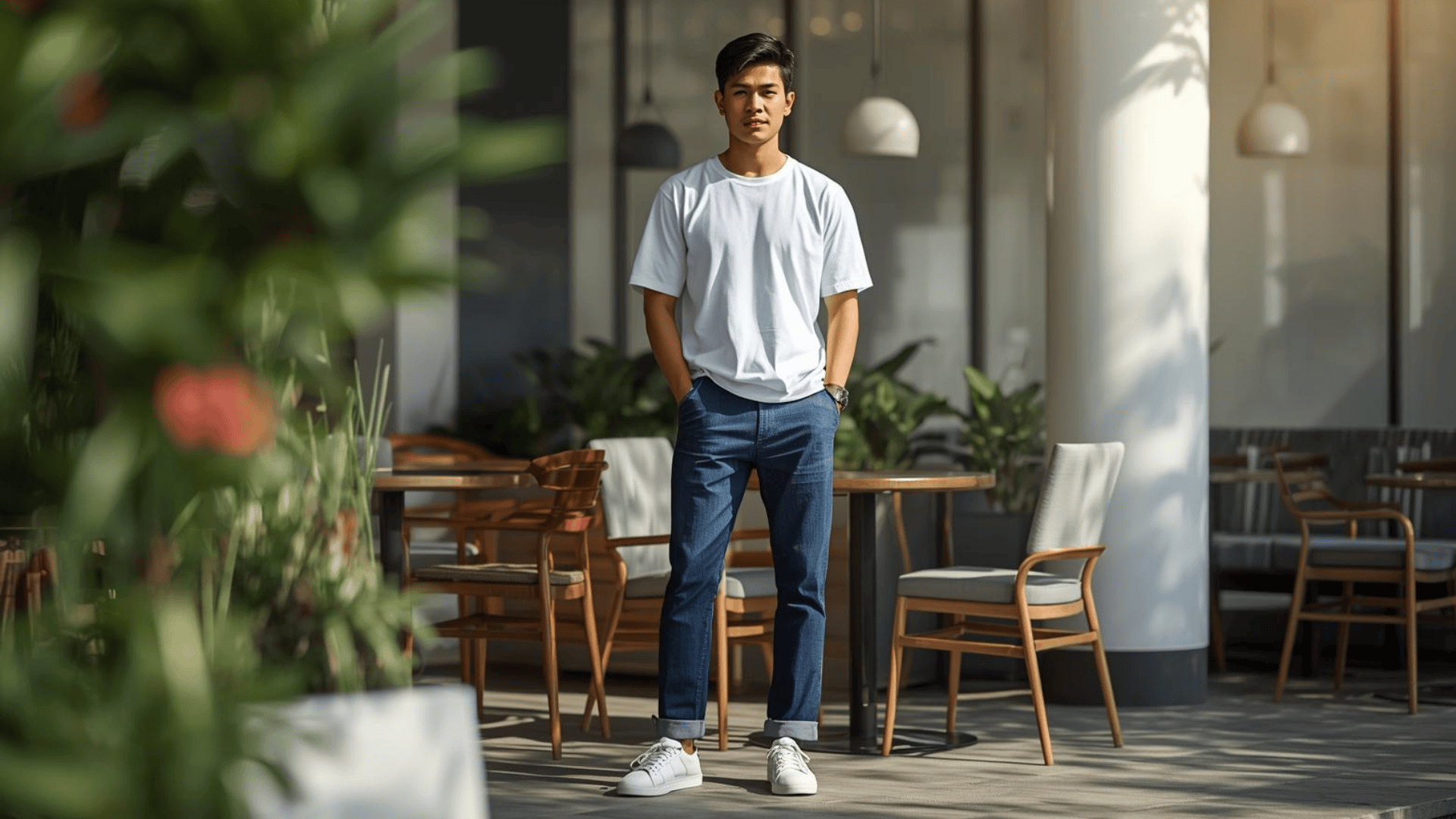 Outfit kasual artis Indonesia di Instagram dengan kaos putih dan jeans