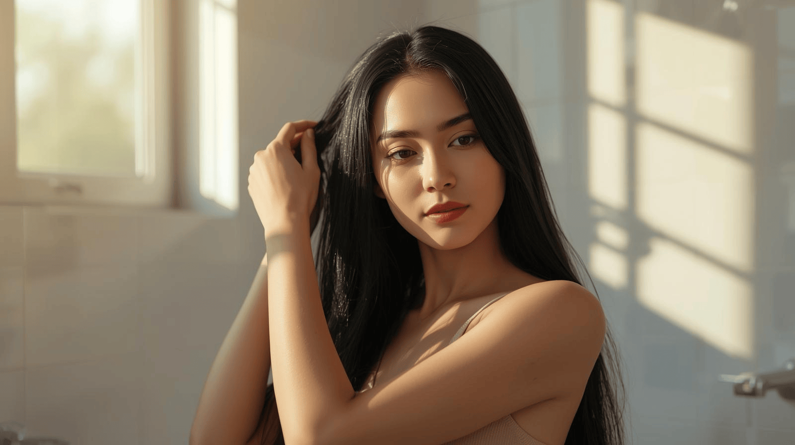 Wanita Indonesia melakukan perawatan rambut agar tetap lembut di rumah